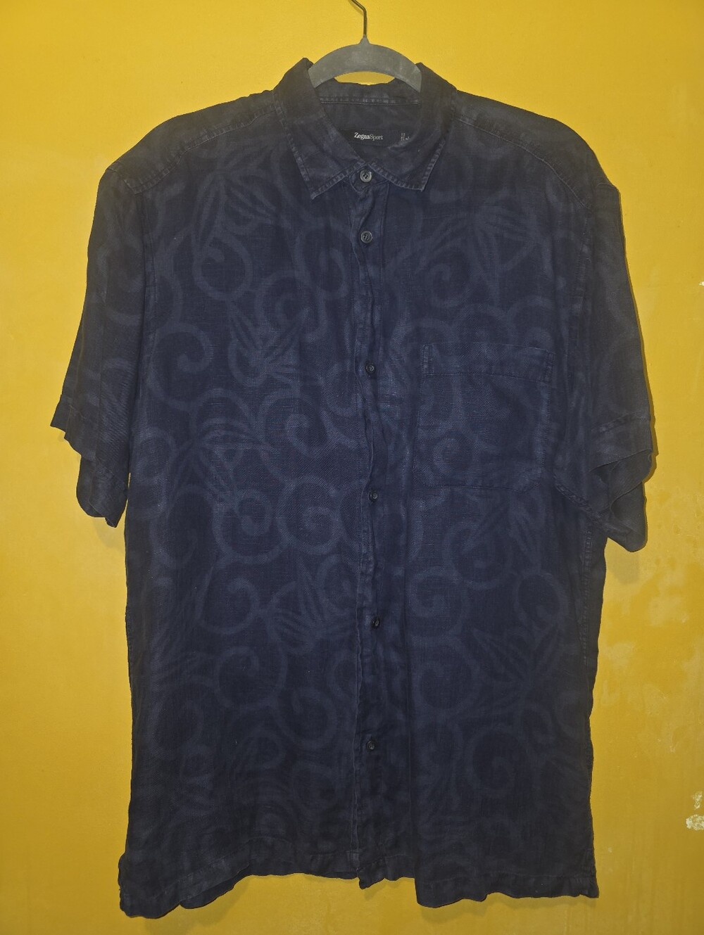 Zegna Sport Womans & Mens  Shirt Short Sleeve Size L Navy Blue Linen